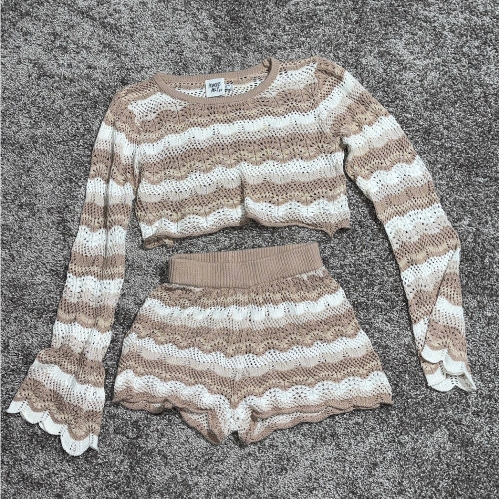 Princess Polly Tan and White Crochet Knit Set